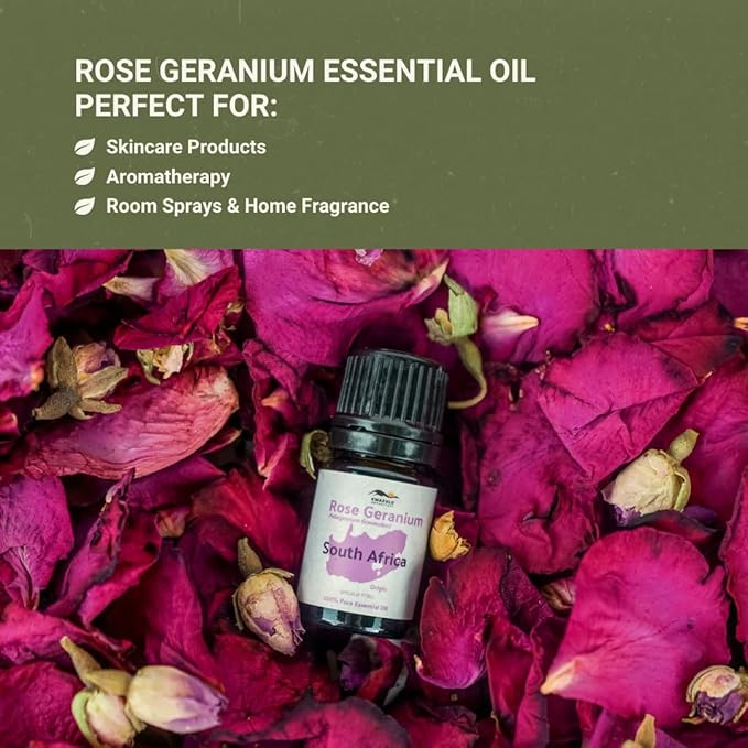 Rose Geranium Essential Oil - Direct from Kwazulu Botanicals in South Africa- Organic Essential Oils for Body, Diffusers, or Aromatherapy | Pure Therapeutic Grade (5ml)