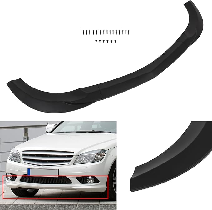 SCITOO Matte Black Front Bumper Lip GH Style Fits for 2008-2011 for Mercedes-Benz W204 C-Class PP Front Lip Spoiler