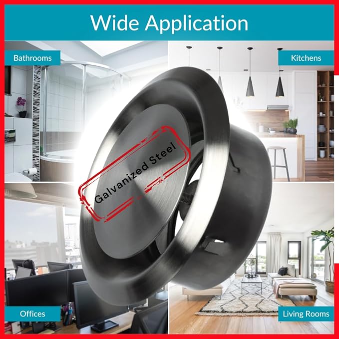 5 inch Stainless Steel Diffuser - Adjustable Vent for Wall - Ceiling Duct Cover - Exhaust Air Valve - Round Ventilation Covers for Bathroom Kitchen Garage