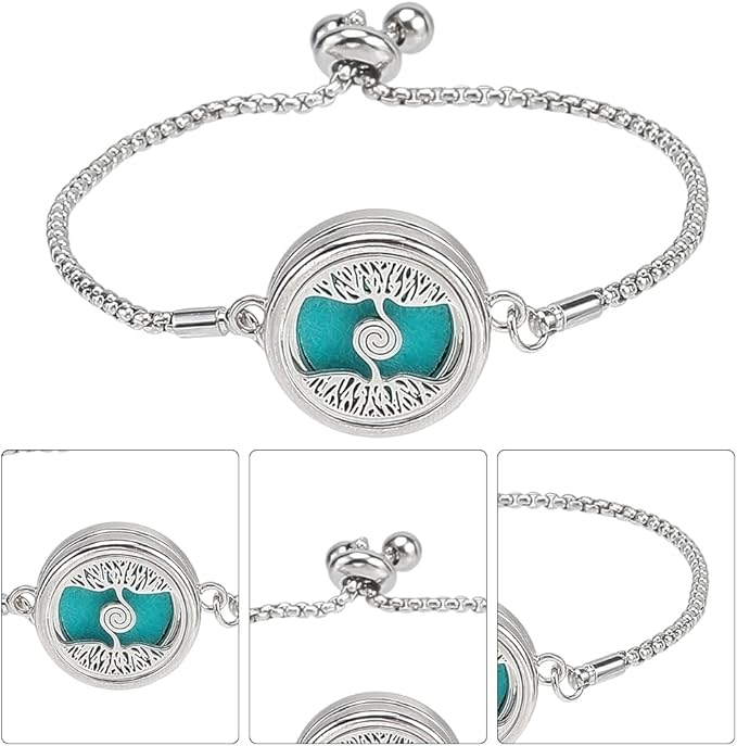 SUNNYCLUE 1 Box 2 Sets Essential Oil Bracelets Tree of Life Bangle Bracelet with 10Pcs Refill Pads Aromatherapy Diffuser Stainless Steel Adjustable Chain Band Pendant Jewelry for Women Gifts Birthday