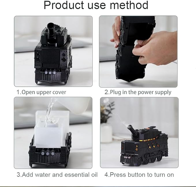 Steam Train Diffuser 300ml, Essential Oil Diffuser with Dual-Color LED Lights & 2 Mist Modes, Retro Train-Shaped Aromatherapy Humidifier, Auto Shut-Off Safe Design for Christmas Home Office Decor Gift