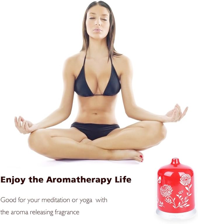 Steam generating installations - Ceramic Essential Oil Diffuser - Aromatherapy Diffuser Humidifier with Ultrasonic Technology, Adjustable Cool Mist, Waterless Auto Shut-Off for Home -100ML
