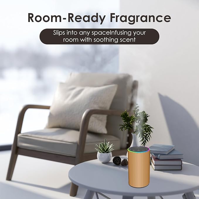 Waterless Essential Oil Diffuser, 7 Colors LED Light, Battery Powered Mini Scent Air Machine, Aromatherapy Mist Diffuser for Home Room Car Office,Black Aluminum Alloy (Black) (Gold)