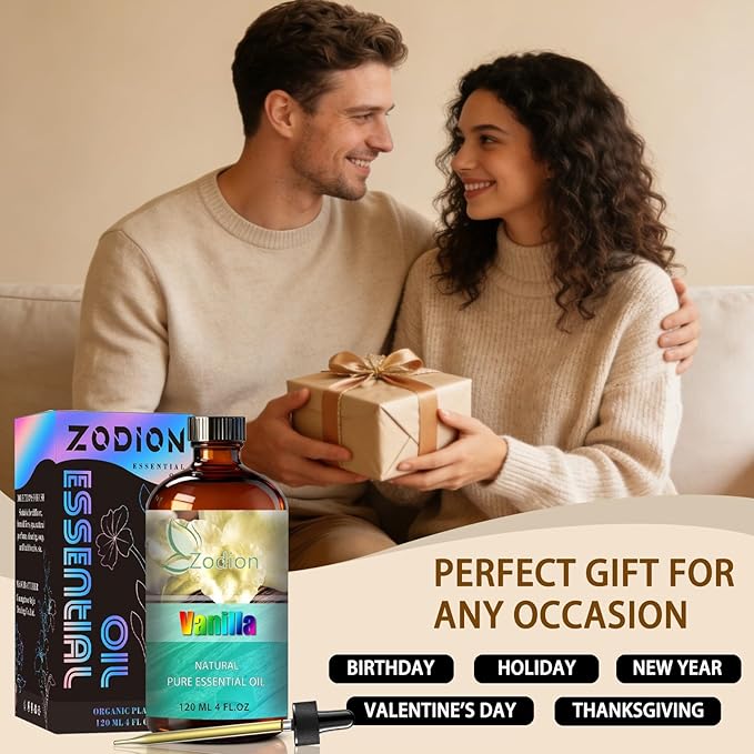 Vanilla Essential Oil, 4 fl oz (120ml) - ZODION Vanilla Fragrance Oil for Diffuser, Massage, Humidifier, DIY Candle, Soap Making, Home, Bath, Yoga