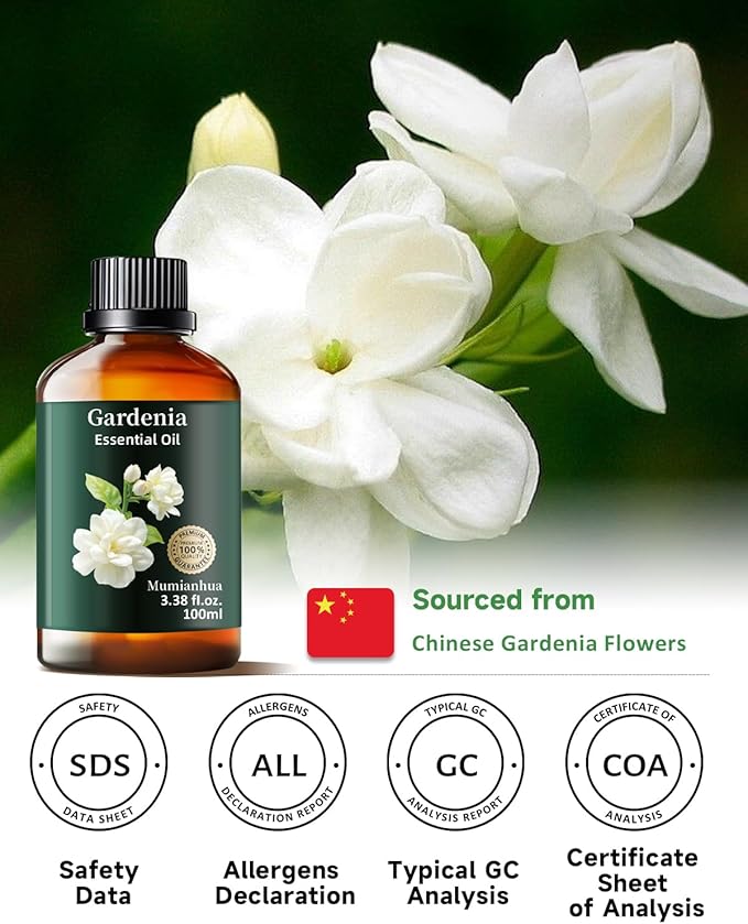 Gardenia Essential Oil, Pure Gardenia Oil Mumianhua Natural & Undiluted for Diffuser, Natural Perfume, Skin & Hair Care, DIY Soap & Candle Making, 3.38 Fl Oz