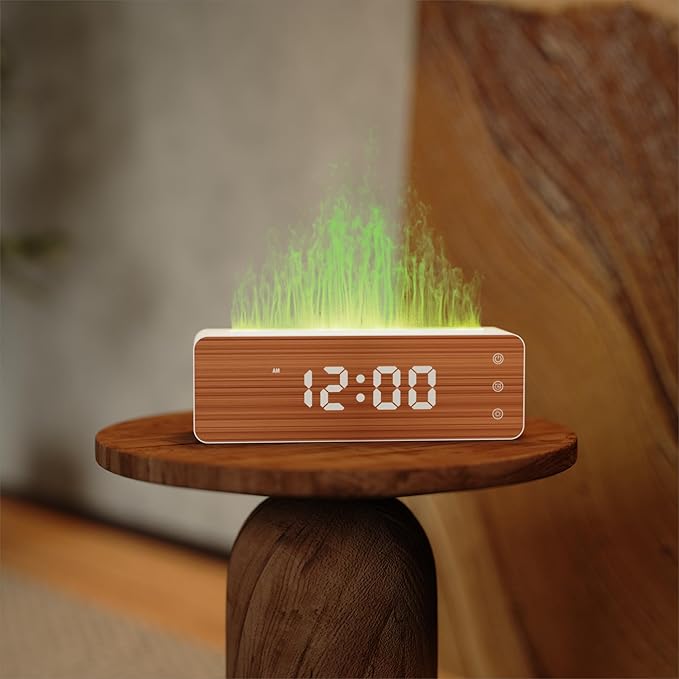 ClocTeck Flame Diffuser Humidifier, 700ml Large Fire Diffuser Humidifier for Desk, Full-Color Adjustable, Time & Humidness Display, 26dB Quiet, Cool Mist Diffuser, Essential Oil Diffuser for Bedroom