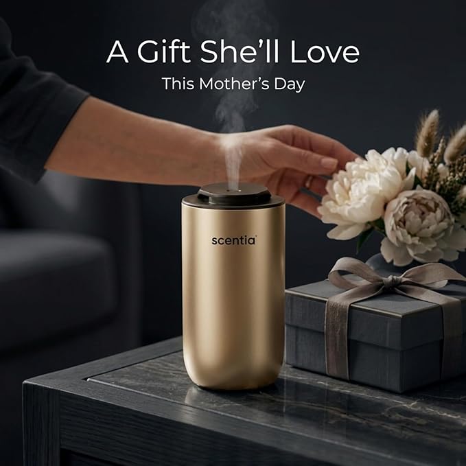 Scentia MiniPod Gold Waterless Diffuser for Essential Oil, Smart Car Air & Home Freshener with 3 Mist Levels & LED Light, Auto On/Off Rechargeable, Portable Scent Air Machine