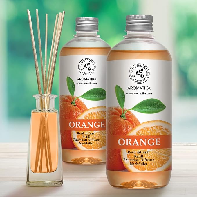 Orange Room Diffuser Refill Set 2*17 Fl Oz - Room Fragrance Diffuser with Natural Essential Orange Oil - Best for Aromatherapy - Spa - Home - Kitchen - Bath - Office - Fintess - Restaurant - Boutique