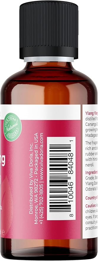 Viva Doria Ylang Ylang Essential Oil, 100% Pure, Natural Essential Oil, Undiluted, for Aromatherapy | Food Grade, 30 mL (1 Fluid Ounce)