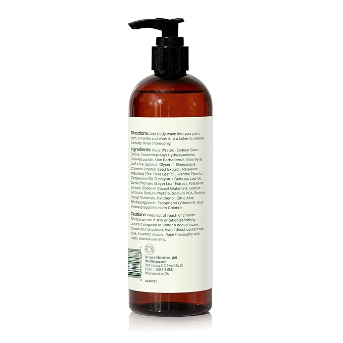 Plant Therapy Tea Tree and Peppermint Essential Oil Natural Body Wash 16 oz For all Skin Types, Sulfate Free Body Wash, For Men or Women, Refreshing & Invigorating Natural Scent, Hydrating Lather