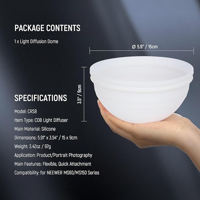 NEEWER COB Light Diffuser for MS60/150 Reflector, Silicone Diffuser, Soft Lighting Accessory for Dedicated Reflector of NEEWER MS60 MS60B MS60C MS150 MS150B MS150C LED Video Lights, CRS8