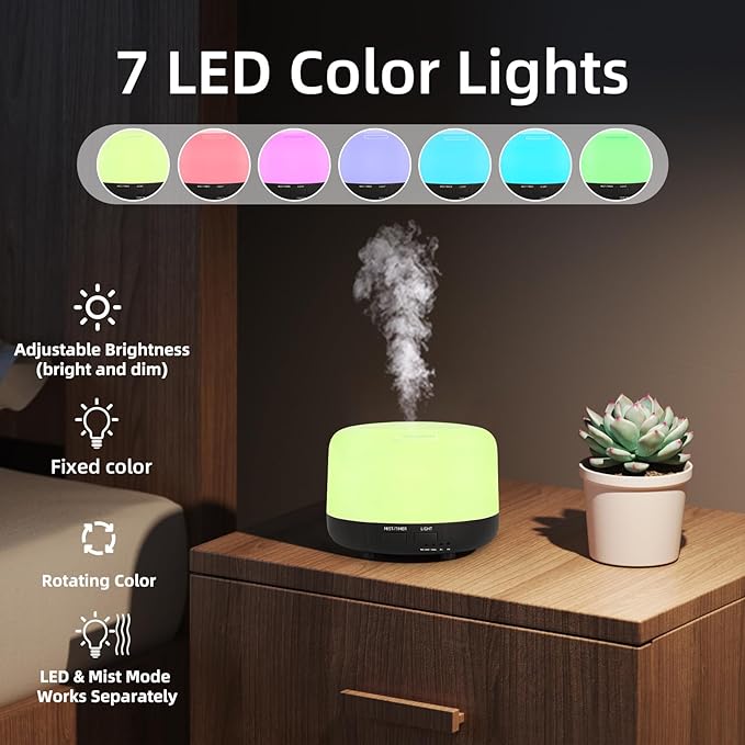 SPLITSKY 300ML Essential Oil Diffuser, Electric Ultrasonic Aromatherapy Air Humidifier vaporiser, Aroma Diffuser with Remote Control 7 LED Light Colors Waterless Auto-Off.