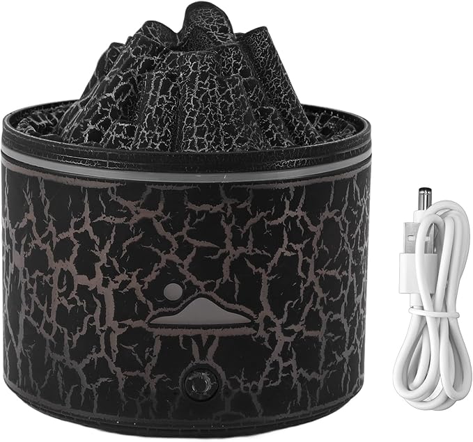 Fockety Volcano Essential Oil Diffuser, 7 Colors Night Lights Cool Mist Humidifier for Bedroom, 180ml Aroma Diffuser for Office, USB Waterless Auto Off Aromatherapy Diffuser (Black)