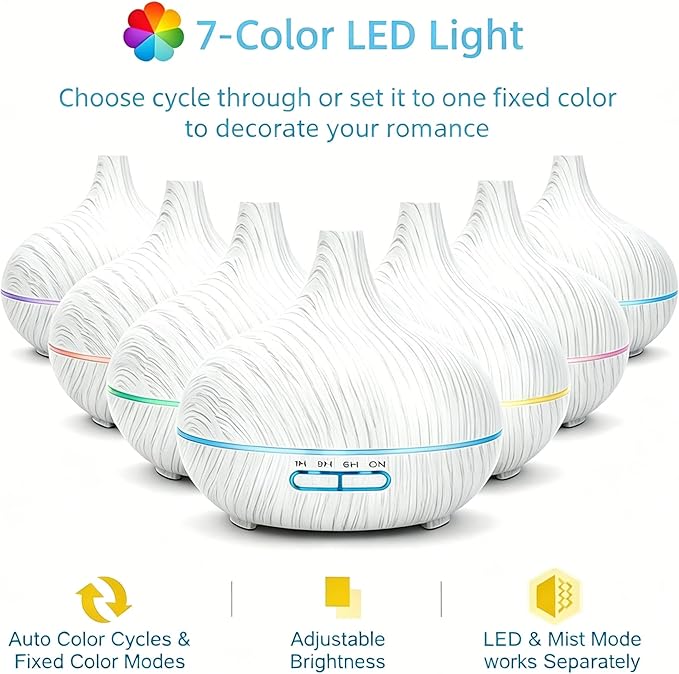 550ml Essential Oil Diffusers with Remote Control, Ultrasonic Oil Diffuser with Timer,7 Color LED Night Light and Waterless Auto-Off Functions for Home, Spa