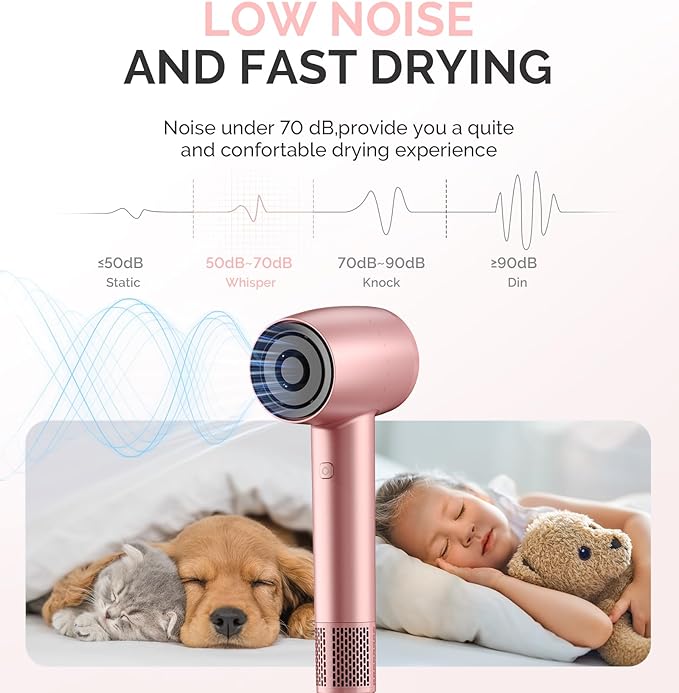 MelodySusie Hair Dryer with Diffuser, 1600W Fast Drying Low Noise Ionic Hair Dryer for Curly Hair with Diffuser,Nozzle and Hair Brush,120,000 RPM Blow Dryer Ideal for Women