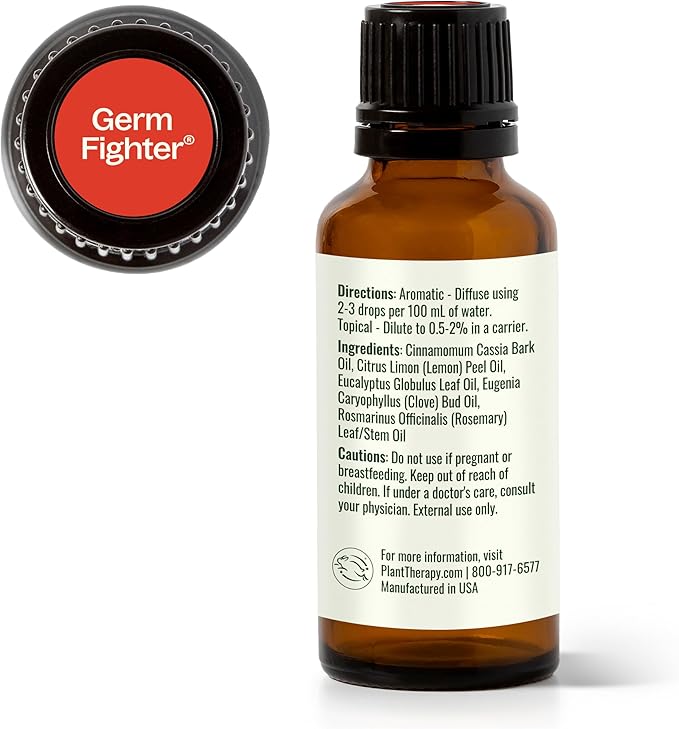 Plant Therapy Germ Fighter Essential Oil Blend 30 mL (1 oz) (Pack of 2), 100% Pure, Undiluted, Natural Aromatherapy, Immune Support, Congestion Relief
