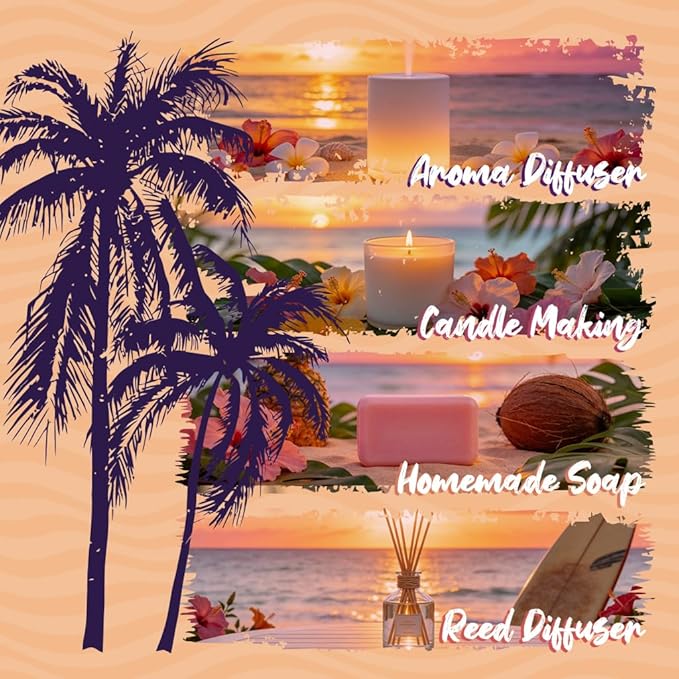 ARVIDSSON Hawaii Fragrance Oil Set, Summer Essential Oils for Diffuser, Tropical Scent Oils - Sunset Breeze, Coconut Coast, Gild Pineapple, Tropical Citrus, Iced Watermelon, Tanderine Mojito