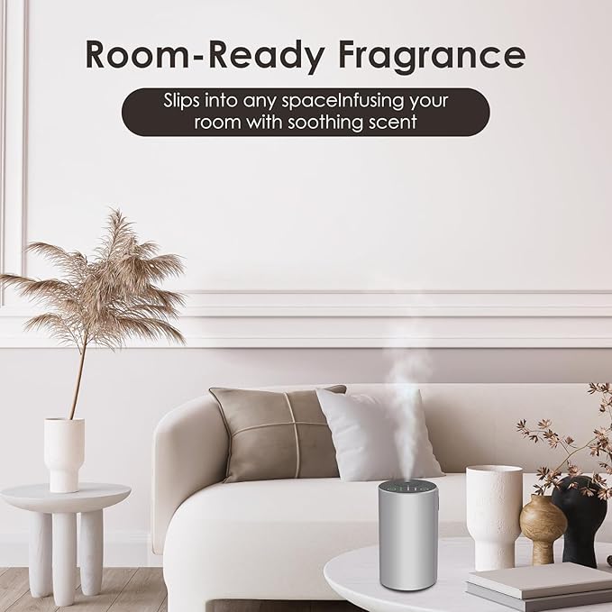 Waterless Essential Oil Diffuser, 7 Colors LED Light, Battery Powered Mini Scent Air Machine, Aromatherapy Mist Diffuser for Home Room Car Office,Black Aluminum Alloy (Silver)
