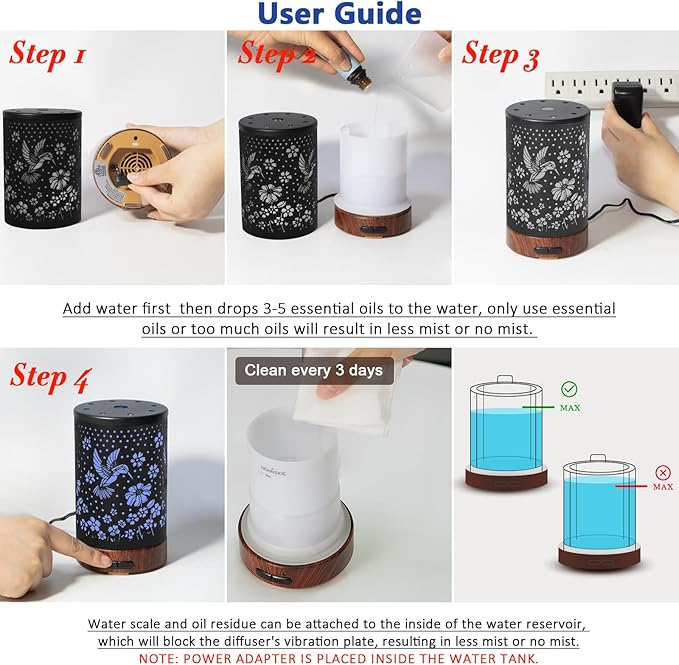 EQUSUPRO Essential Oil Diffuser Metal Aroma Diffuser for Home 150ml Ultrasonic Cool Mist Diffuser with 7 Colors Light Auto Shut-Off for Home Office Decor & Gift(Hummingbird)