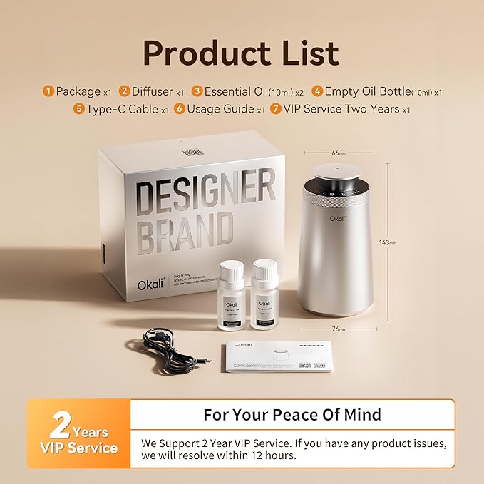 Okali Smart Car Air Fresheners, Strong Fragrance Experience Car Freshener, Sandalwood Cologne & White Musk,All-Aluminum Alloy Automotive Diffuser,Support DIY Perfume, Auto ON/OFF