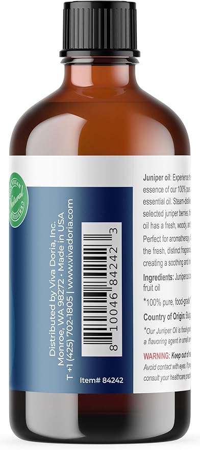 Viva Doria Juniper Essential Oil, 100% Pure, Natural Essential Oil, Undiluted, for Aromatherapy | Food Grade, 118 mL (4 Fluid Ounce)