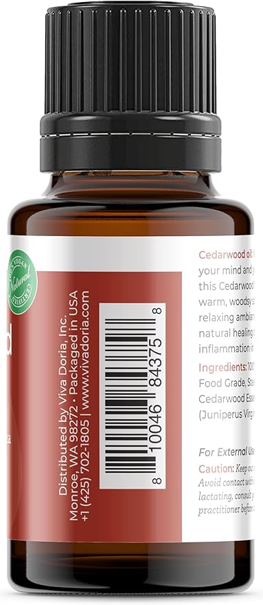 Viva Doria Cedarwood Essential Oil, 100% Pure, Natural Cedarwood Essential Oil, Undiluted, for Aromatherapy | Therapeutic Grade, 15 mL (0.5 Fluid Ounce)