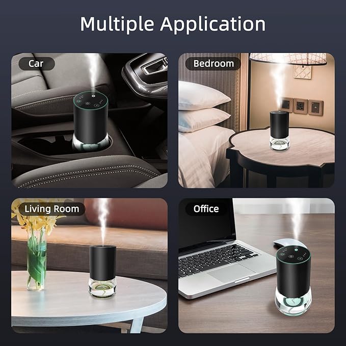 Waterless Essential Oil Diffuser with 120ML Pure Plant Essential Oil, 100ML Large Capacity Battery Operated Cordless Aromatherapy Diffuser with Timing & 3 Mist Levels car Diffuser 7 Colour Led Lights