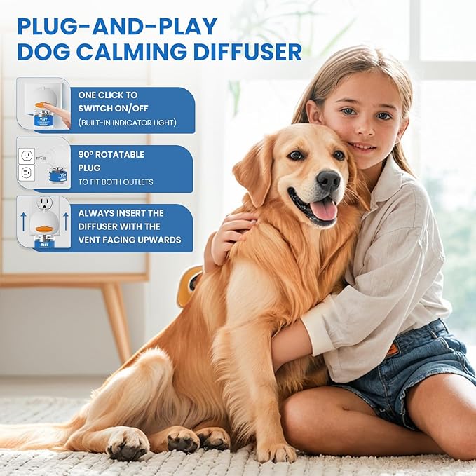 Dog Calming Diffuser, 4 in 1 Dog Pheromones Calming Diffuser, Relaxing Pheromone for Dogs Relief Stress Anxiety Reduce Aggression Barking, Help Train Dog to Pee, 1 Diffuser 3 Refill(48ml)