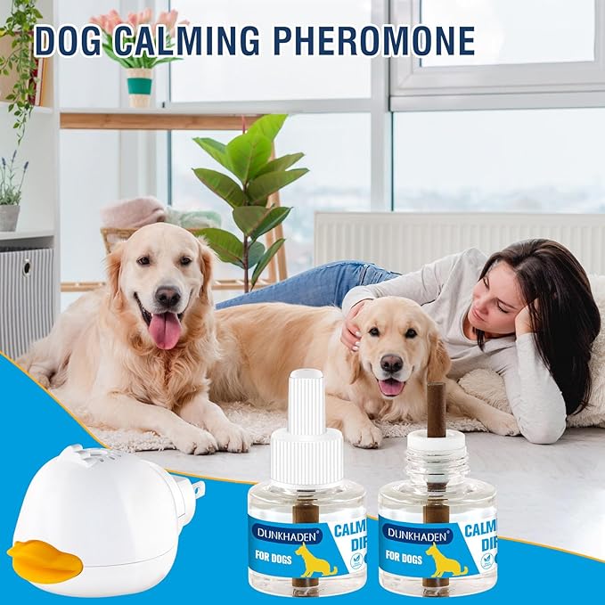 Dog Calming Pheromone Diffuser for Relief Anxiety, Reducing Barking, Attacks and Combating Stress & 3 in 1 Calming Diffuser for Dogs 48ML 2 Refills Fit All Dogs