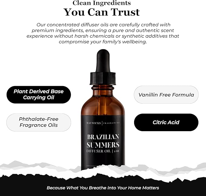 Mavwicks Diffuser Oil (Brazilian Summers) – 2oz Premium Essential Oil Blend for Aromatherapy Diffusers, Long-Lasting Luxury Home Fragrance for Living Room, Bedroom, Office, Bathroom & Hotel