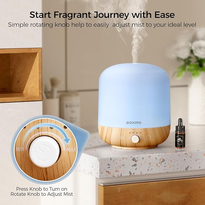 BOXING Essential Oil Diffuser for Home and Bedroom, Quiet Aromatherapy Diffuser with Auto Shut Off, Soft Night Light, Relaxing Aroma Gift for Women, Office and Yoga