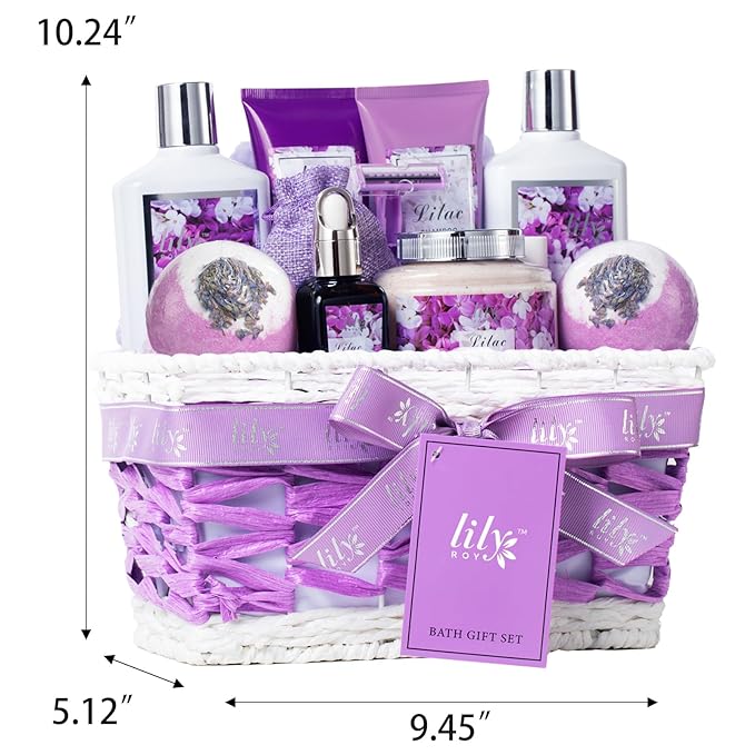 Mothers Day Gifts for Mom, Gifts for Women, Spa Gift Basket for Women, 17-Piece Lavender Lilac Bath and Body Gift Set, Pampering Bath Set | Spa Kit, Gift for Valentines Day, Birthday, Christmas