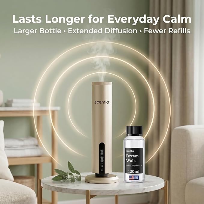 Scentia Dream Walk Diffuser Oil Refill – Hotel Fragrance Oil Inspired by 5-Star Spa Resort – 120 mL – White Tea, Cedarwood & Amber Long-Lasting Scent for Ultrasonic & Waterless Diffusers, Made in USA