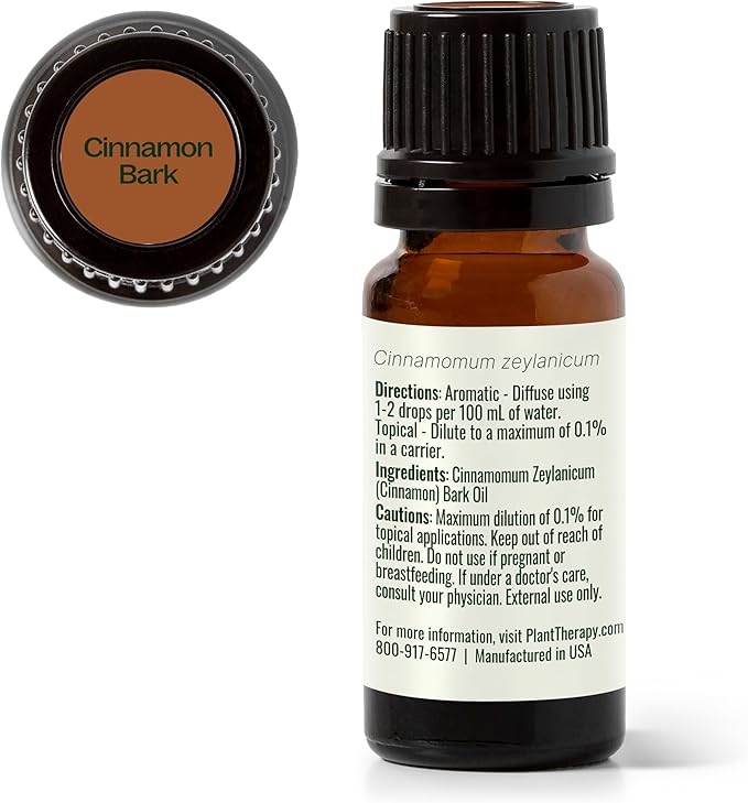Plant Therapy Cinnamon Bark Essential Oil 10 mL (1/3 oz) 100% Pure, Undiluted, Cinnamon Oil for Diffuser, Spray, Candle Making, Spicy, Sweet Scent