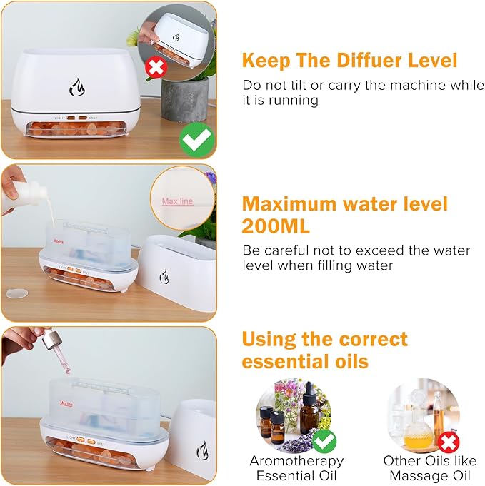 Essential Oil Diffuser & Himalayan Salt Lamp Diffuser & 7 Colors Changing Oil Diffuser,100% Pure Himalayan Pink Salt Rock, Waterless Auto off-200ml (White)