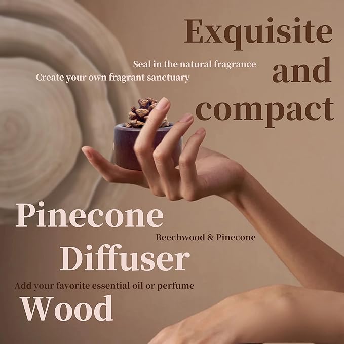 Pinecone Passive Diffuser - 2 Pack Natural Materials Essential Oil Diffusers Set, Needed for Small Spaces, Aromatherapy for Desk, Office, Home, Bedroom or Car Decor