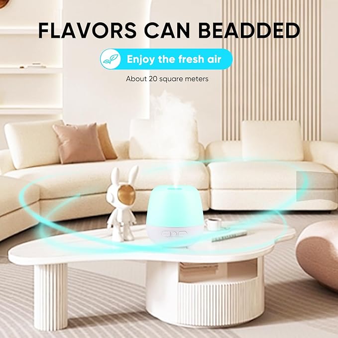 HAPPTWS 220ml Essential Oil Diffuser, Upgraded Diffusers for Essential Oils Aromatherapy Diffuser Cool Mist Humidifier with 7 Colors Lights 2 Mist Mode Waterless Auto Off for Home Office Room - White