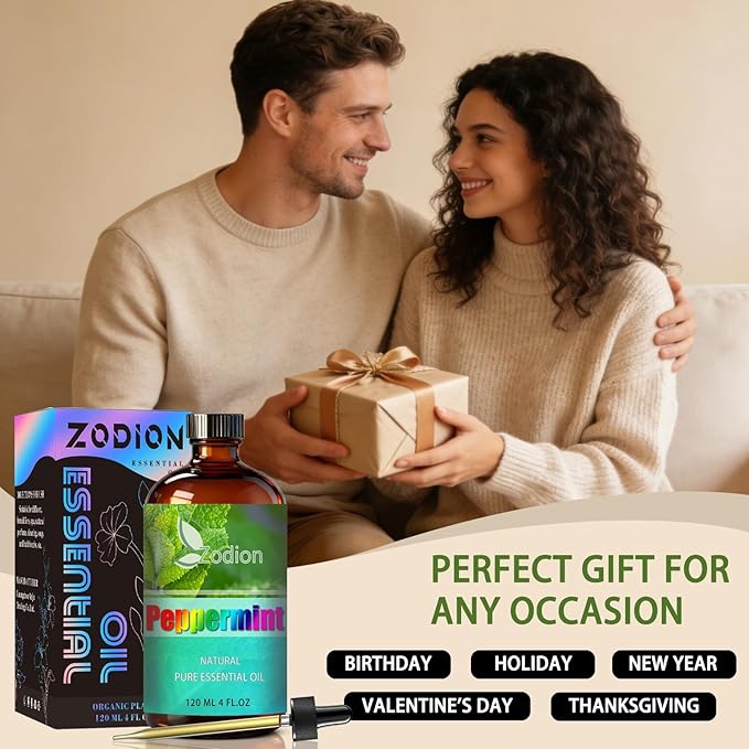 Peppermint Essential Oil, 4 fl oz (120ml) - ZODION Peppermint Fragrance Oil for Diffuser, Massage, Humidifier, DIY Candle, Soap Making, Home, Bath, Yoga