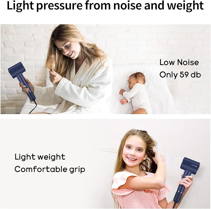 Hair Dryer, 110, 000 RPM Air-Sonic Blow Dryer with High-Speed Brushless Motor, Cool Care Dry Display & 200 Million Negative Ionic, PARWIN PRO BEAUTY 1875W Hairdryer for Home Travel,Prussian Blue