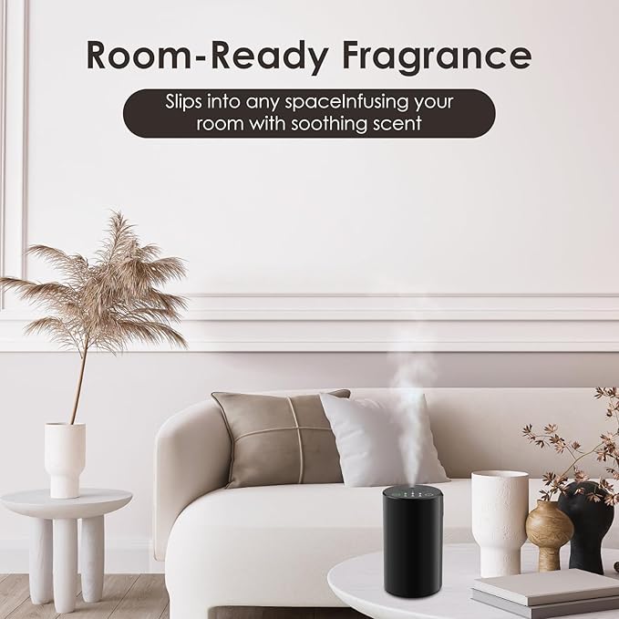Waterless Essential Oil Diffuser, 7 Colors LED Light, Battery Powered Mini Scent Air Machine, Aromatherapy Mist Diffuser for Home Room Car Office,Black Aluminum Alloy (Black)