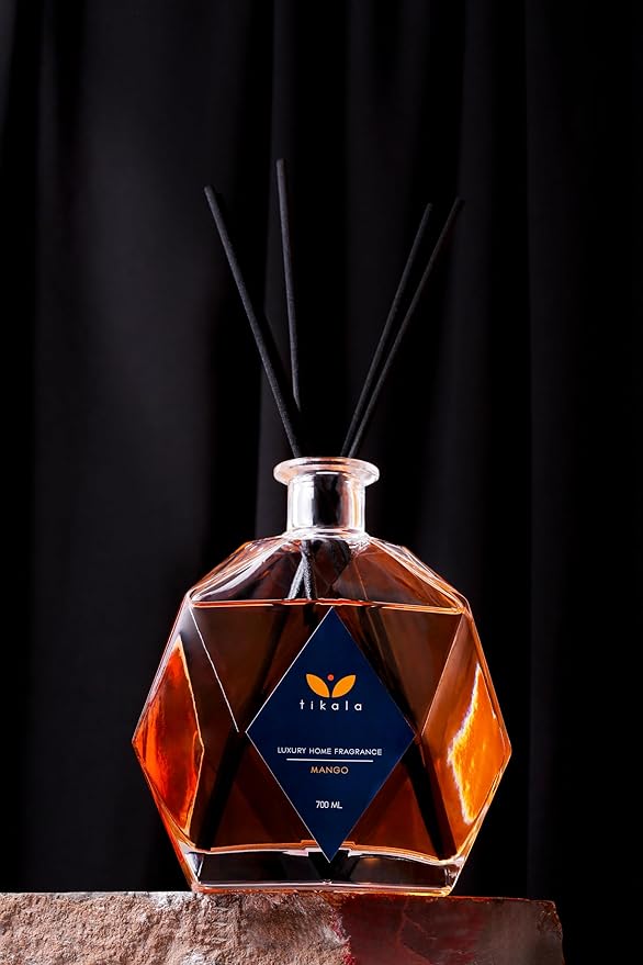 Luxury Reed Diffuser with Mango Scent – Crystal Glass Bottle – Home Fragrance for Living Room, Bathroom & Office – 23.67 fl oz (700 ml)