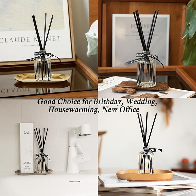 Brakula 2 Pack Fragrance Reed Diffuser, 118ML Grapefruit Diffuser Set with 10 Black Fiber Sticks, Air Freshener for Bedroom & Bathroom & Office Decor
