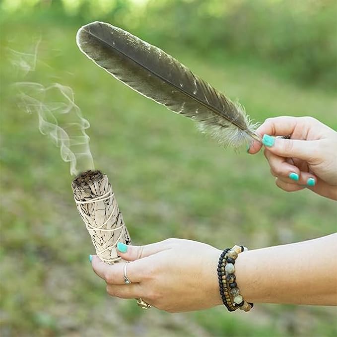 Ancient VEDA Organic Smudge Kit – California White Sage, Palo Santo, Sweetgrass, Abalone Shell, Feather & Smudge Guide | Smudging Kit for Home Energy Cleansing, Meditation, (Healer's Kit, White Sage)