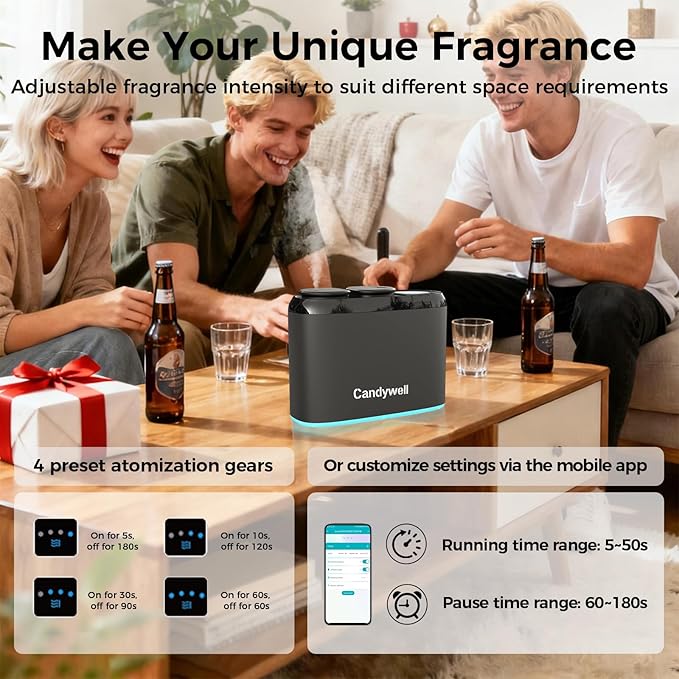 Smart Essential Oil Diffuser with Dual Nozzle & App Control, Waterless Diffuser for 1500 Sq Ft, with 4 Timer & 4 Mist Levels, Hotel Scent Diffuser for Home & Office