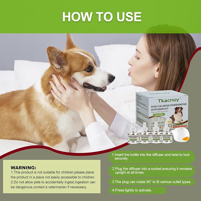 Dog Calming Diffuser, 4-in-1 Pheromone Refills for Anxious Dogs, 120-Day Continuous Stress & Anxiety Relief for Barking, Chewing, Crate Training