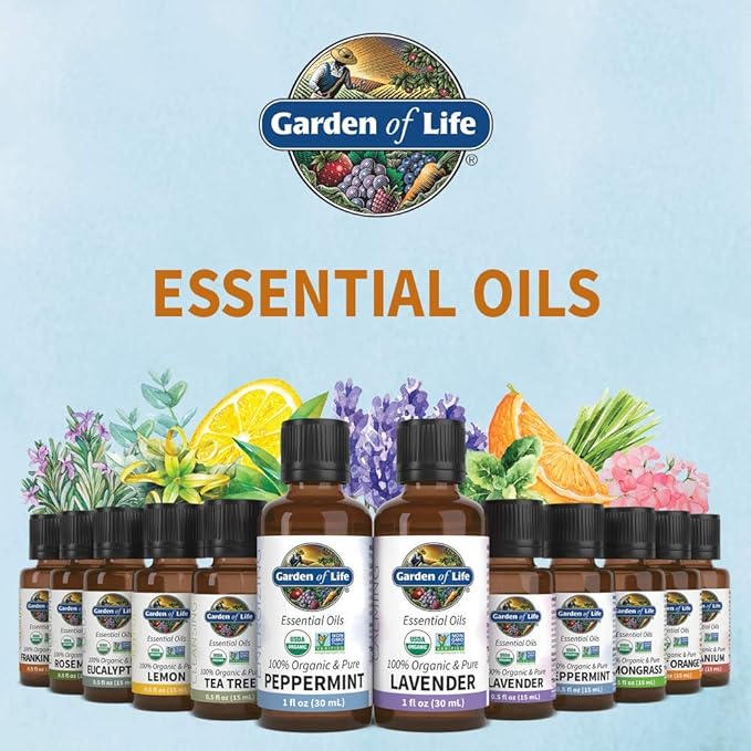 Garden of Life Essential Oil, Frankincense 0.5 fl oz (15 mL), 100% USDA Organic & Pure, Clean, Undiluted & Non-GMO - for Diffuser, Aromatherapy, Meditation, Skincare - Calming, Uplifting, Soothing