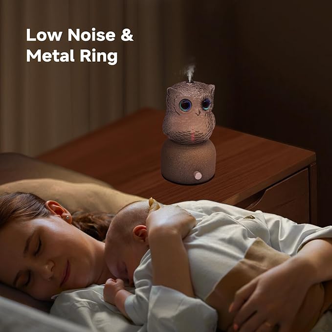DAROMA Handcrafted Pottery Stone & Glass Essential Oil Diffuser, Owl Portable Waterless Aromatherapy with Auto Off, Adjustable Brightness, Ideal for Home, Office, Bedroom, Gift