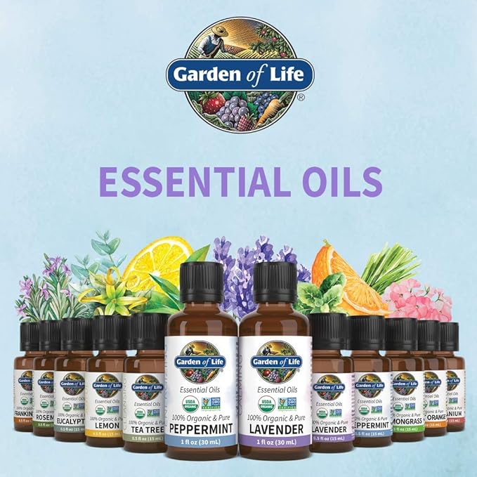 Garden of Life Essential Oil, Lavender 1 fl oz (30 mL), 100% USDA Organic & Pure, Clean, Undiluted & Non-GMO - for Diffuser, Aromatherapy, Meditation, Skincare, Sleep - Calming, Relaxing, Soothing