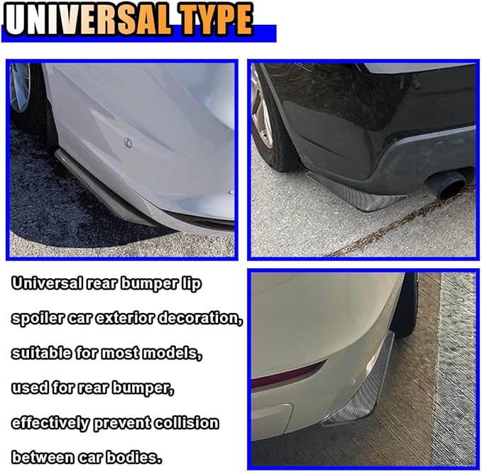 2PCS Universal Car Rear Bumper Lip Splitter Canard Diffuser, Side Fin Fenders Skirt Protector Exterior Decoration Trim for Car (Carbon Fiber)