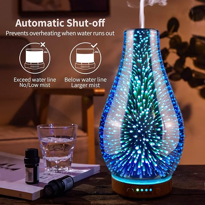 Porseme 500ml Blue Giant+100ml Volcano Essential Oil Diffuser 3D Glass Aromatherapy Ultrasonic Humidifier Cool Mist, Auto Shut-Off,Timer Setting,BPA Free for Home Office Hotel Yoga Gym Leisure Gift
